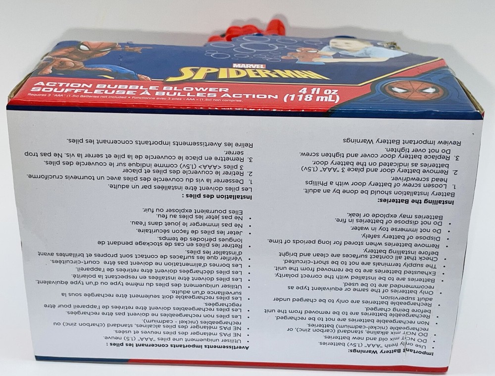 Marvel Spiderman Action Bubble Blower Blows Continuous Bubbles