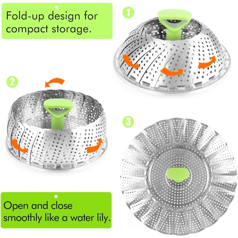 Expandable Stainless Steel Vegetable Steamer Basket for Pot Folding Insert with