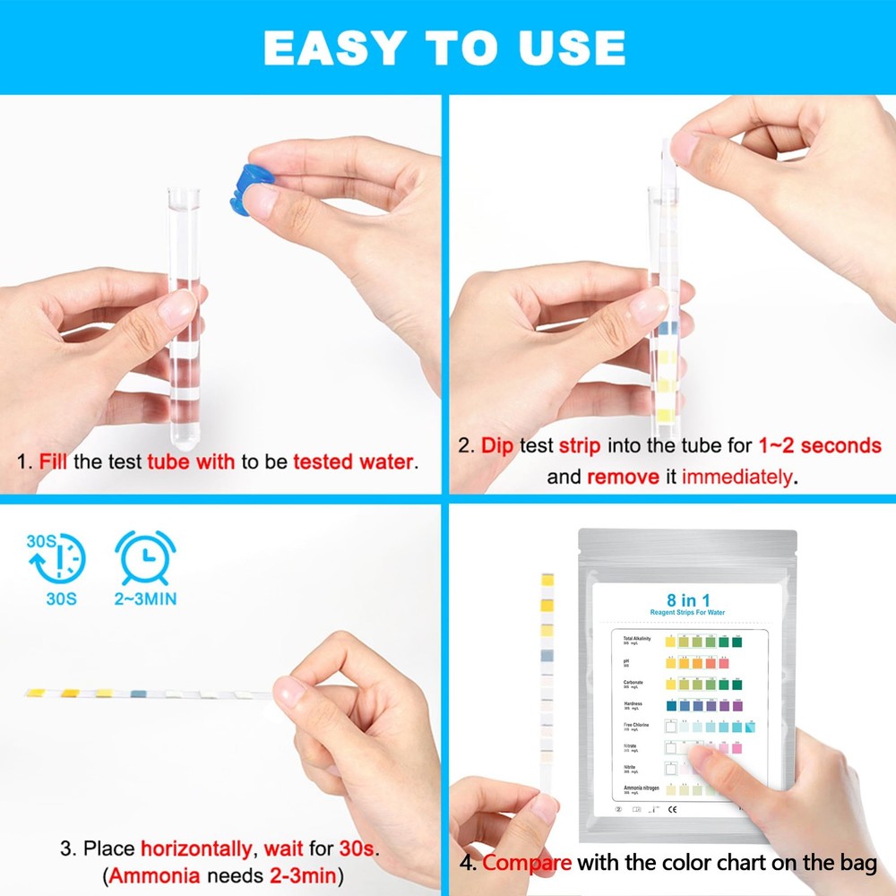 DaToo 8 in 1 Aquarium Test Kit Fish Tank Strips Accurate 100