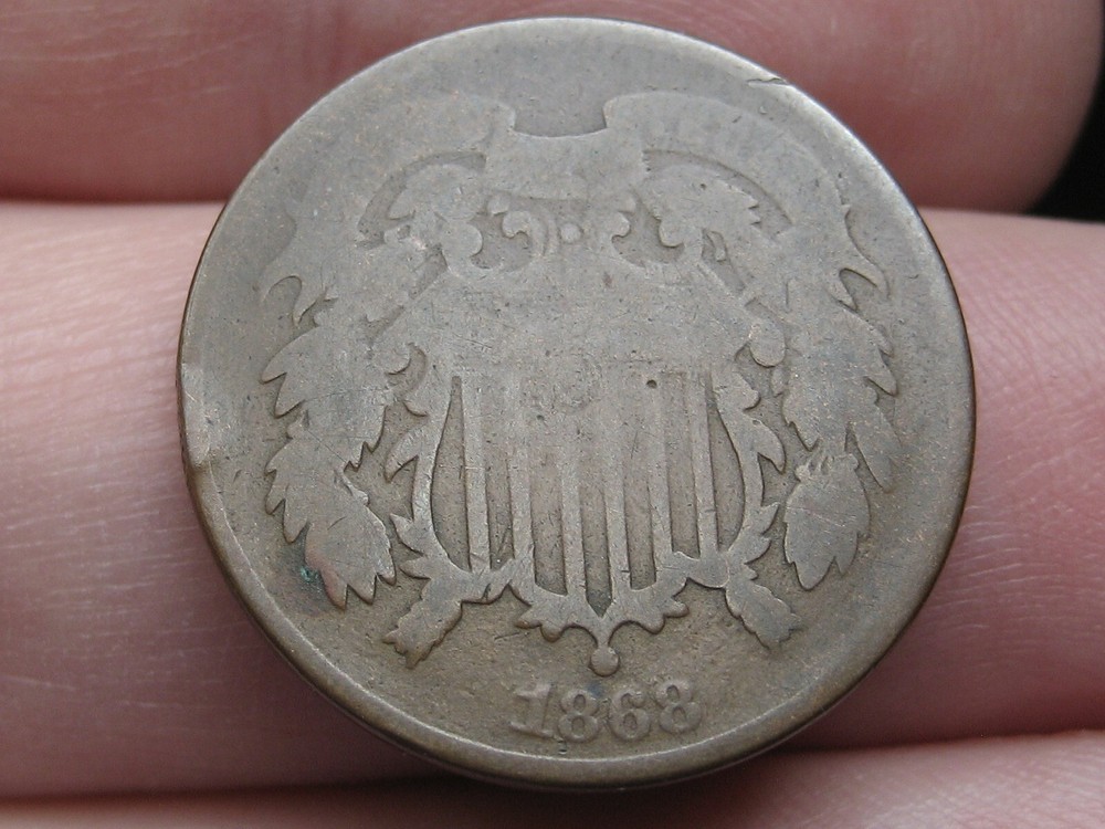 1868 Two 2 Cent Piece- Chocolate Brown, Good Details