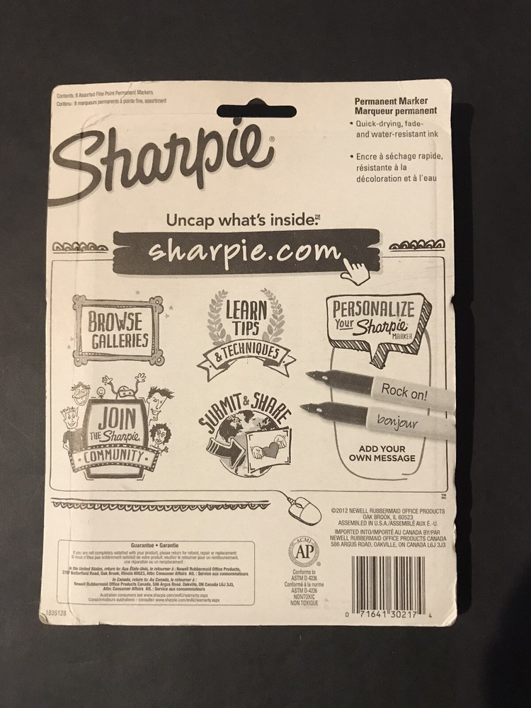 Sharpie (8ct) Assorted Colors Fine Point Permanent Markers Quick Drying