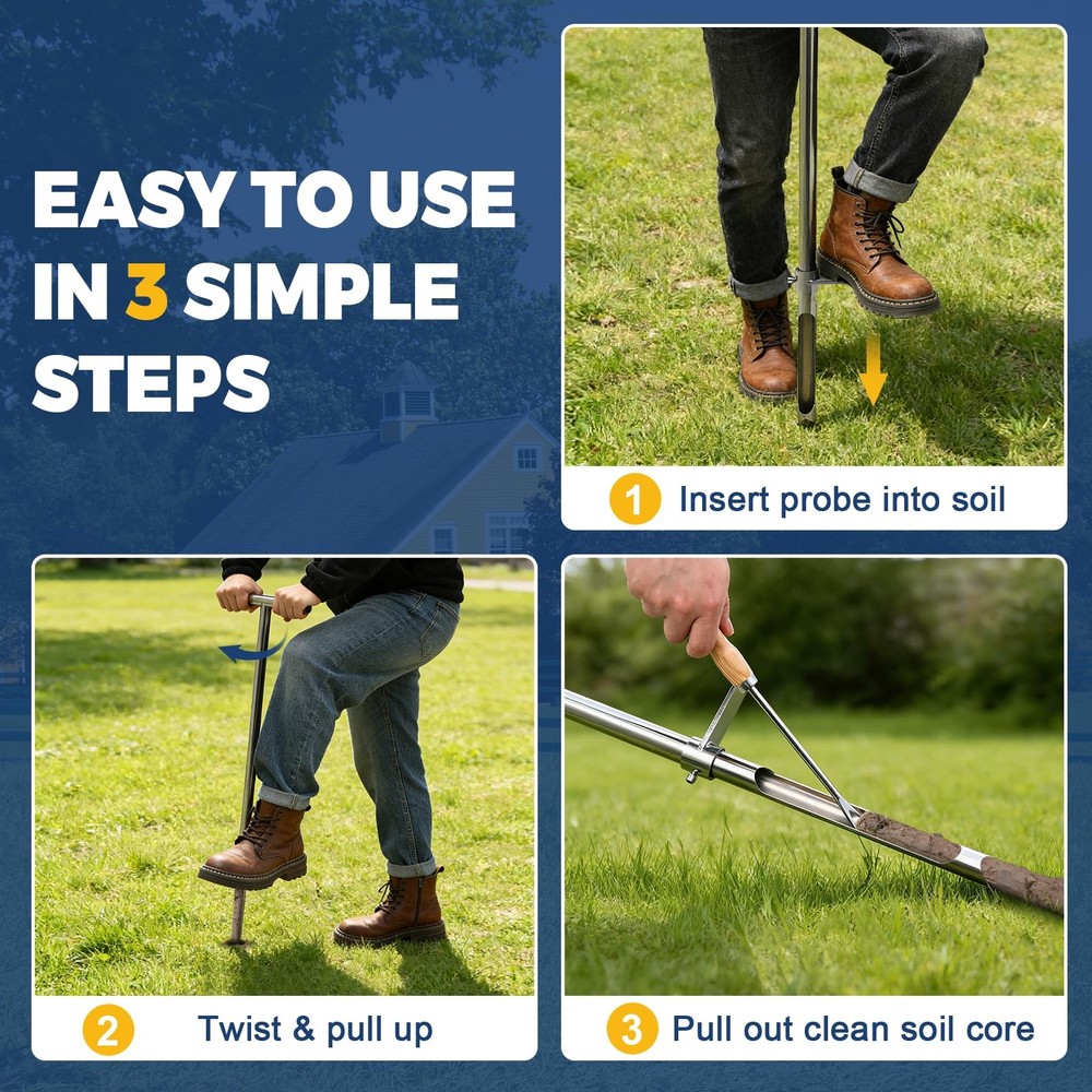 36 Inch Soil Sampler Probe, Stainless Steel Soil Core Sampling Tool with T-Ha...