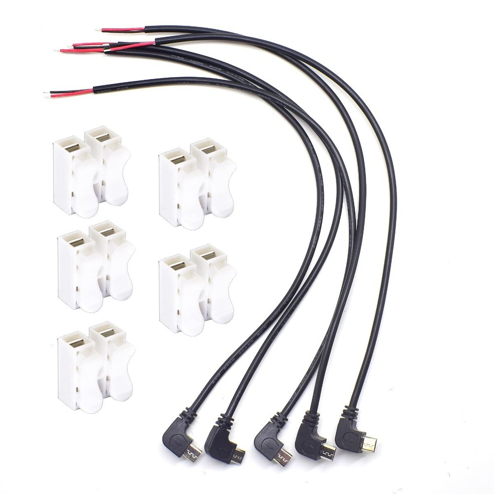 ELNONE 5PCS Angle 90D Micro 2 Wire Pigtail Cable - USB Male to Black