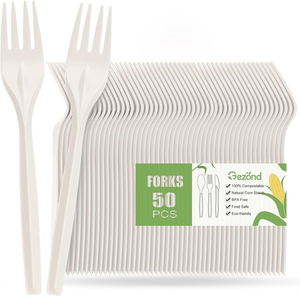 Compostable Forks 50 Count 7 Inch No Plastic Disposable Forks