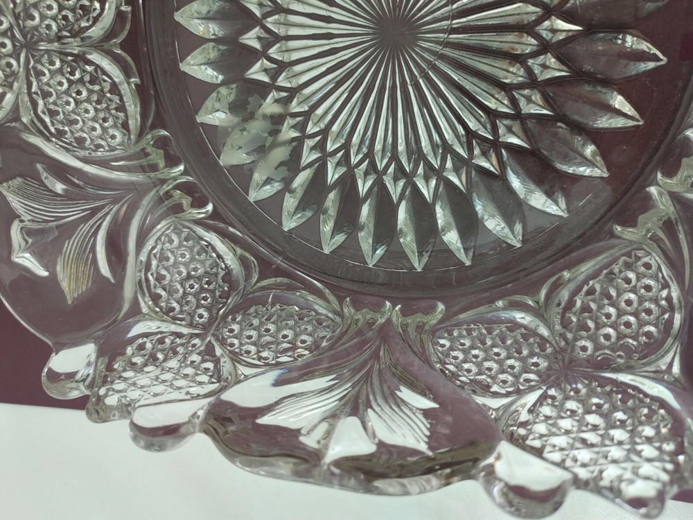 Vintage Embossed Glass Bowl with Curled Edge
