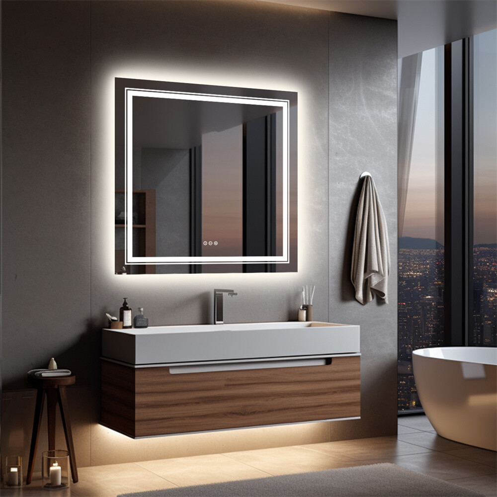 Extra Large 32x32in Antifog Bathroom Wall Mirror Makeup Illuminated Touch Mirror