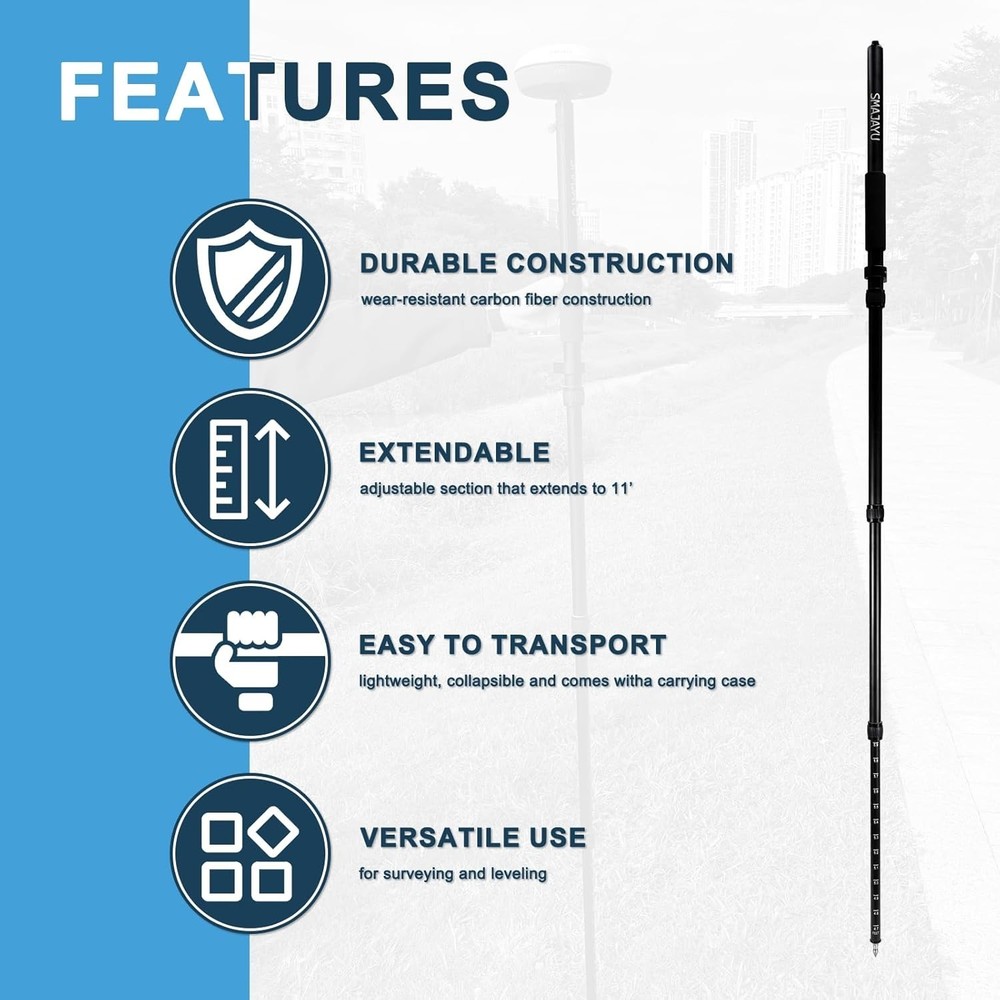 1.8M Portable RTK Rod Telescopic Scalable Pole Level Bubble Surveying GNSS GPS
