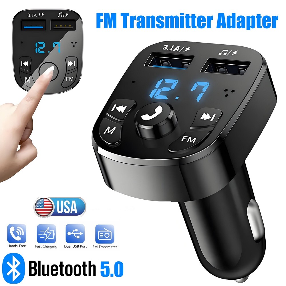Bluetooth 5.0 Car Wireless FM Transmitter Adapter Hands-Free 2USB PD Charger AUX