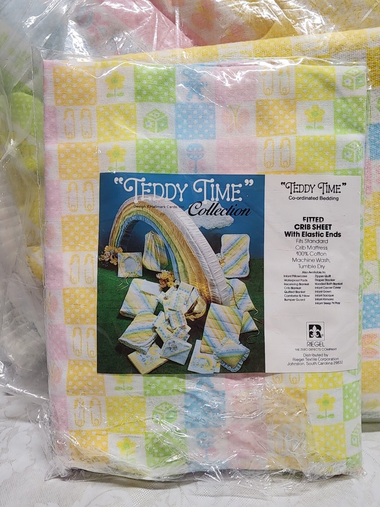 Vintage Rainbow "Teddy Time" Three Piece Crib Set. Designed By Hallmark.