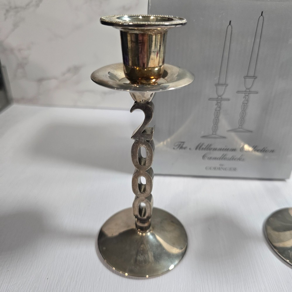 Godinger Silverplate Pair Of 2000 Millennium Candlesticks