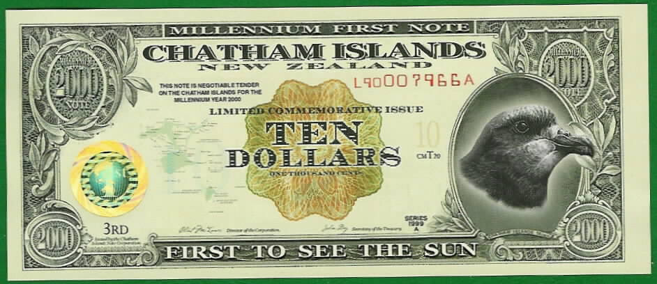CHATHAM ISLANDS 1999 10 Dollars, Year 2000 Commemorative.  Uncirculated.
