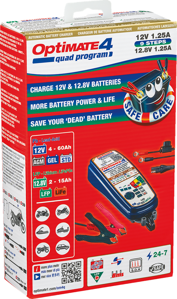 Tecmate Optimate 4 Quad Program Universal Motorcycle Battery Tender Charger