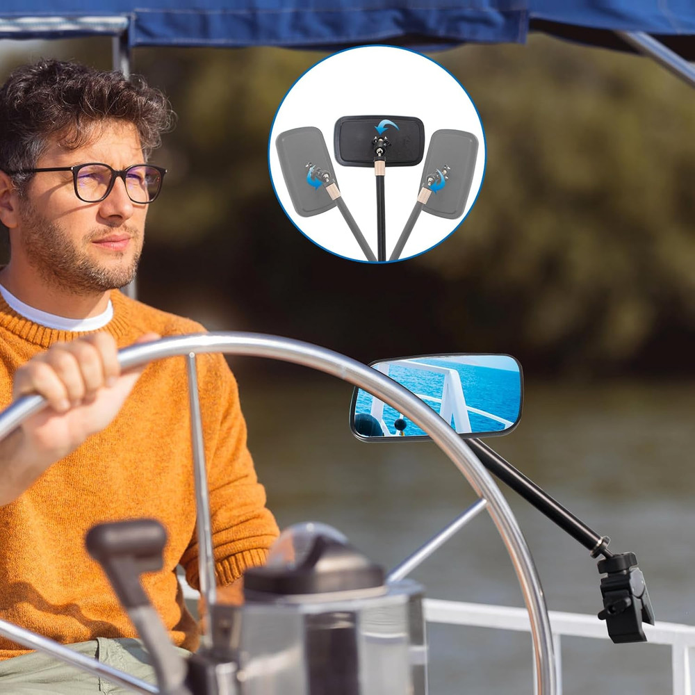 Boat Mirror Rear View with Telescoping Pole, 5.3 X 9 Inch 360° Rotation Multiple