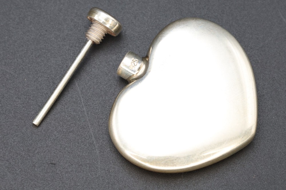 Tiffany & Co Sterling Silver Perfume Bottle, Heart Shape Snuff Bottle