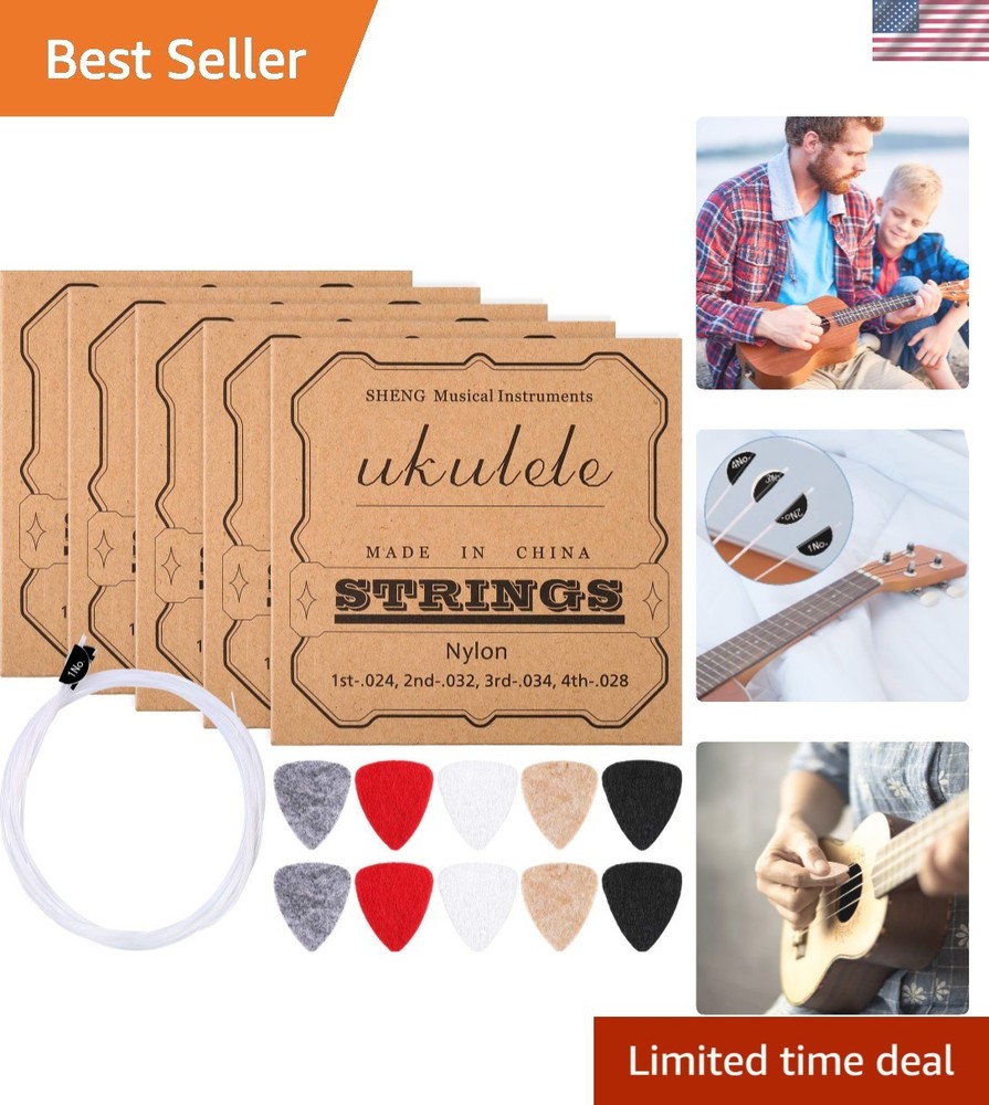 5 Sets Nylon Ukulele Strings with 10 Ukulele Felt Picks Strings Accessories K...