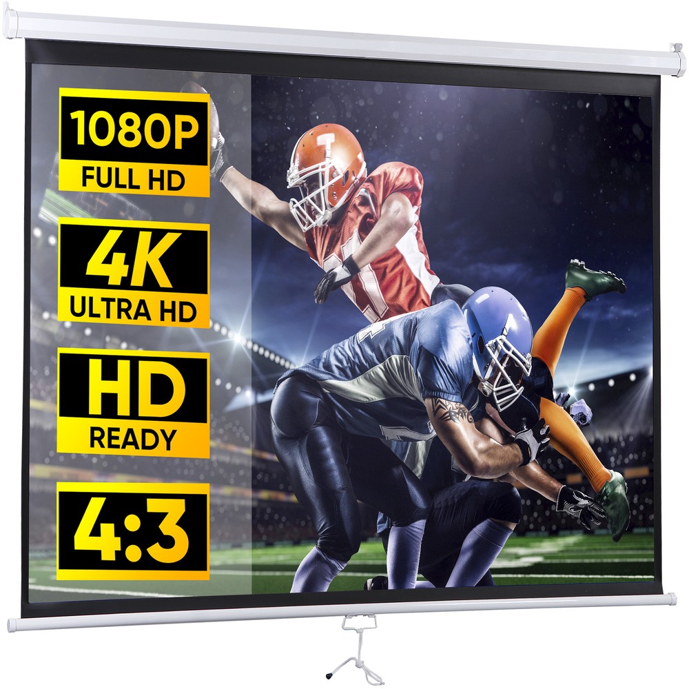 72" Roll Down Pull Down Projection Projector Screen 4:3 HD Movie Theater Home