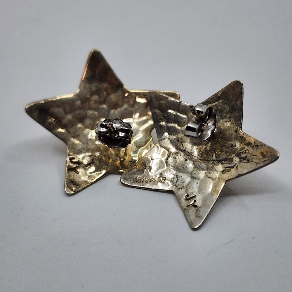 Native American Sterling Silver Star Onyx Shaped Stud Post Back Earrings