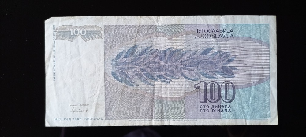 Yugoslavia 100 Dinara 1992 Circulated Banknote