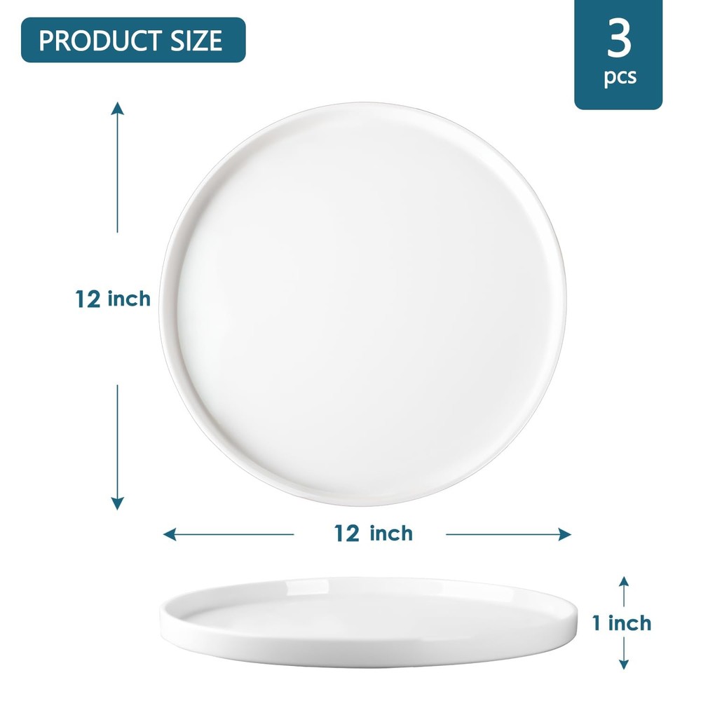 12.8" Ceramic Round Serving Platters, 3-Pack - Durable & Elegant Trays