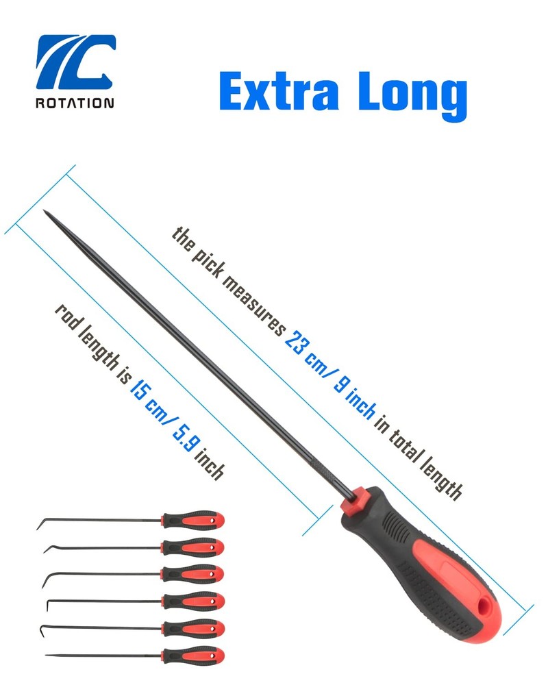 ROTATION Extra Long Precision Hook and Pick Set, 6-Piece Large, 6pc set
