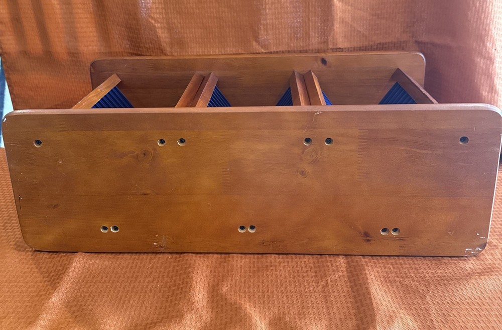 Wooden 45-CD Compact Disc Wood Shelf Tabletop Rack with Blue Plastic Inserts