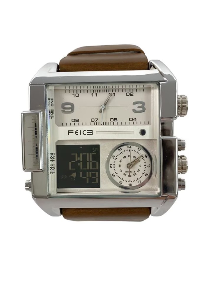 FEICE Quartz Watch Digital Analog Leather WHT BRW