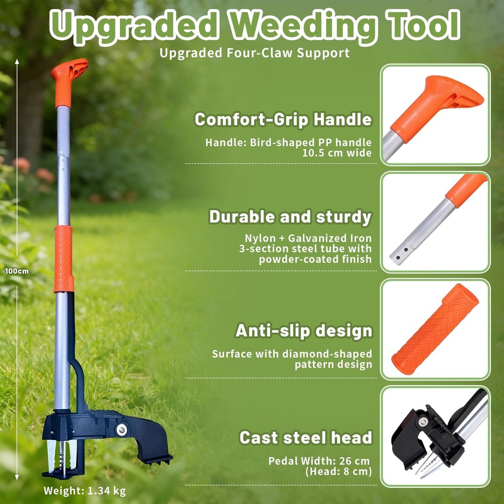 Standing Weed Puller Tool with 4 Claws, Upgraded Weed Remover Tool with Long ...