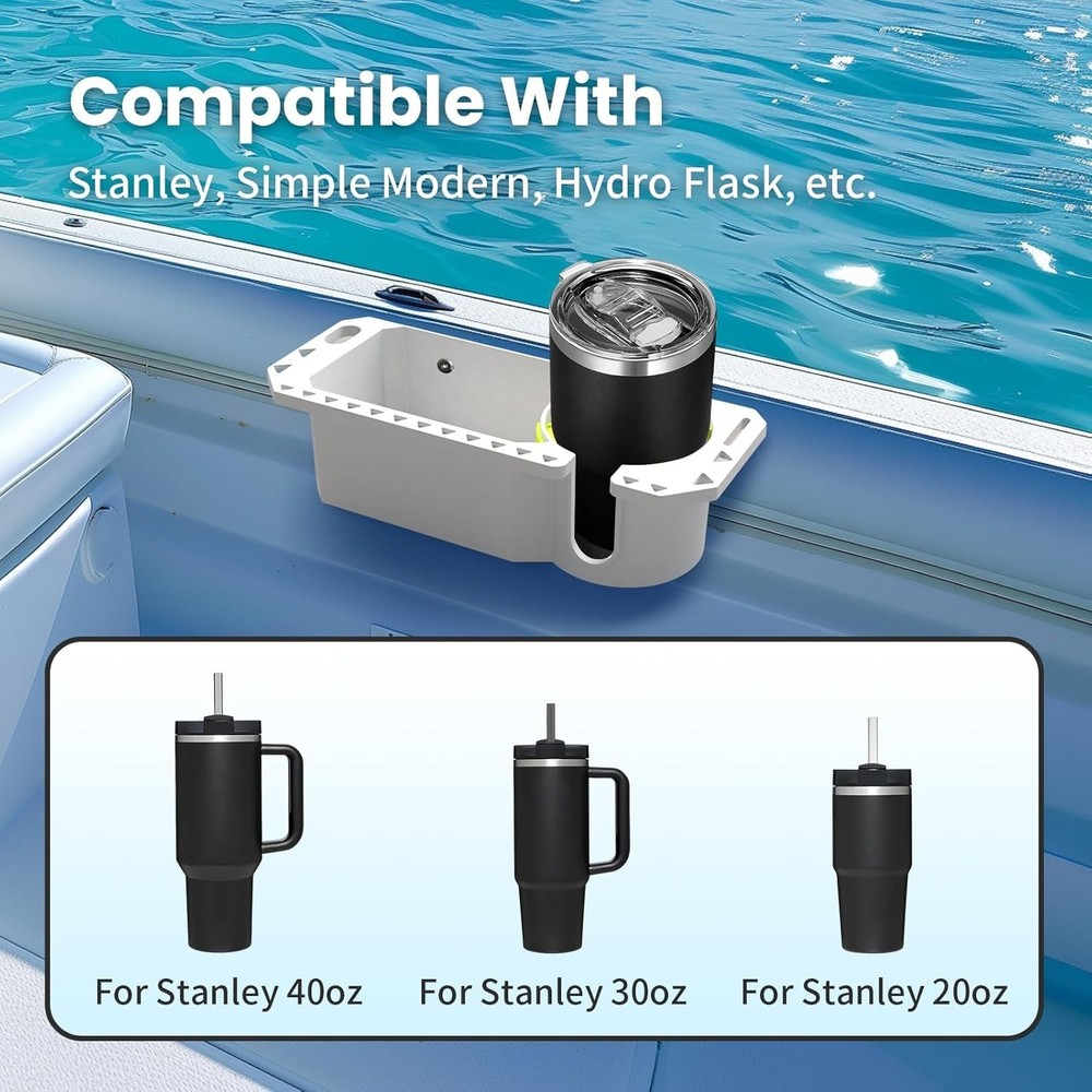 Boat Cup Holder with Rubber Tab, Universal Storage Organizer White-2PCS