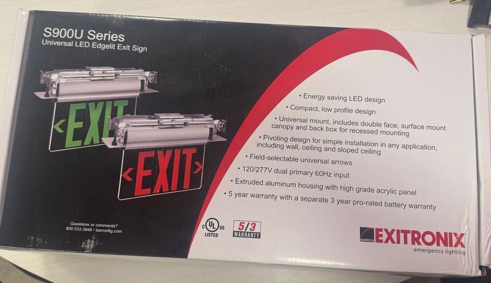 Exitronix Universal LED Edgelit Exit Sign S900U Series S900U