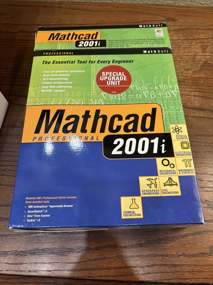 MathSoft Mathcad 2001 Professional Edition Windows XP Software Guide Box
