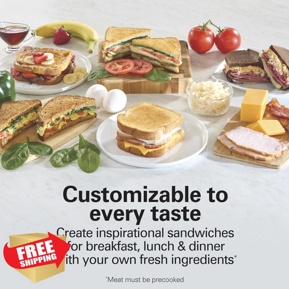 Hamilton Beach Sandwich Maker Stacker Customizable Non-Stick Timer Silver