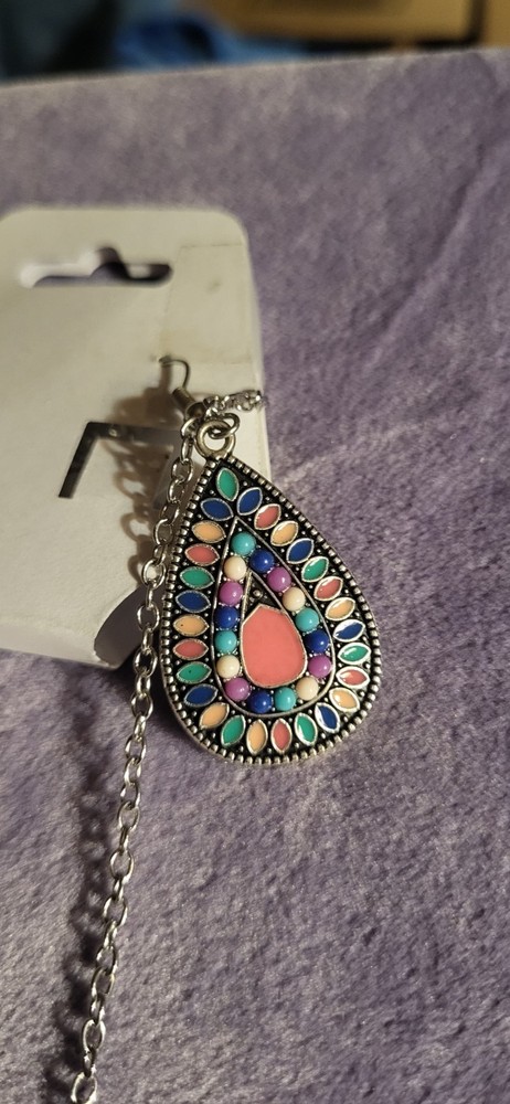 Boho Style Enamel And Seed Bead Pendant And Earring Set
