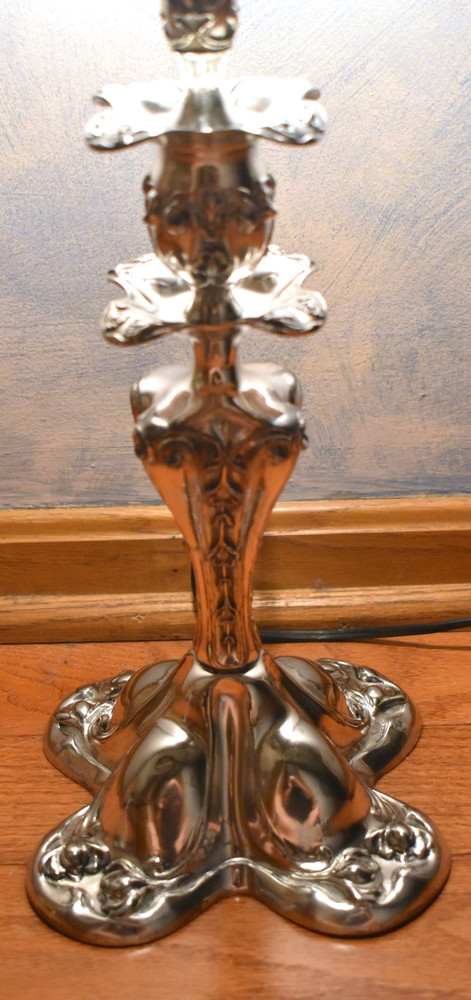 ANTIQUE ORNATE SILVER PLATED CANDLESTICK LAMP 16 1/2"