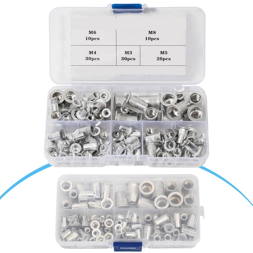 Flat Head Aluminum Rivet Nuts 100pcs Variety Pack for Multiple Applications