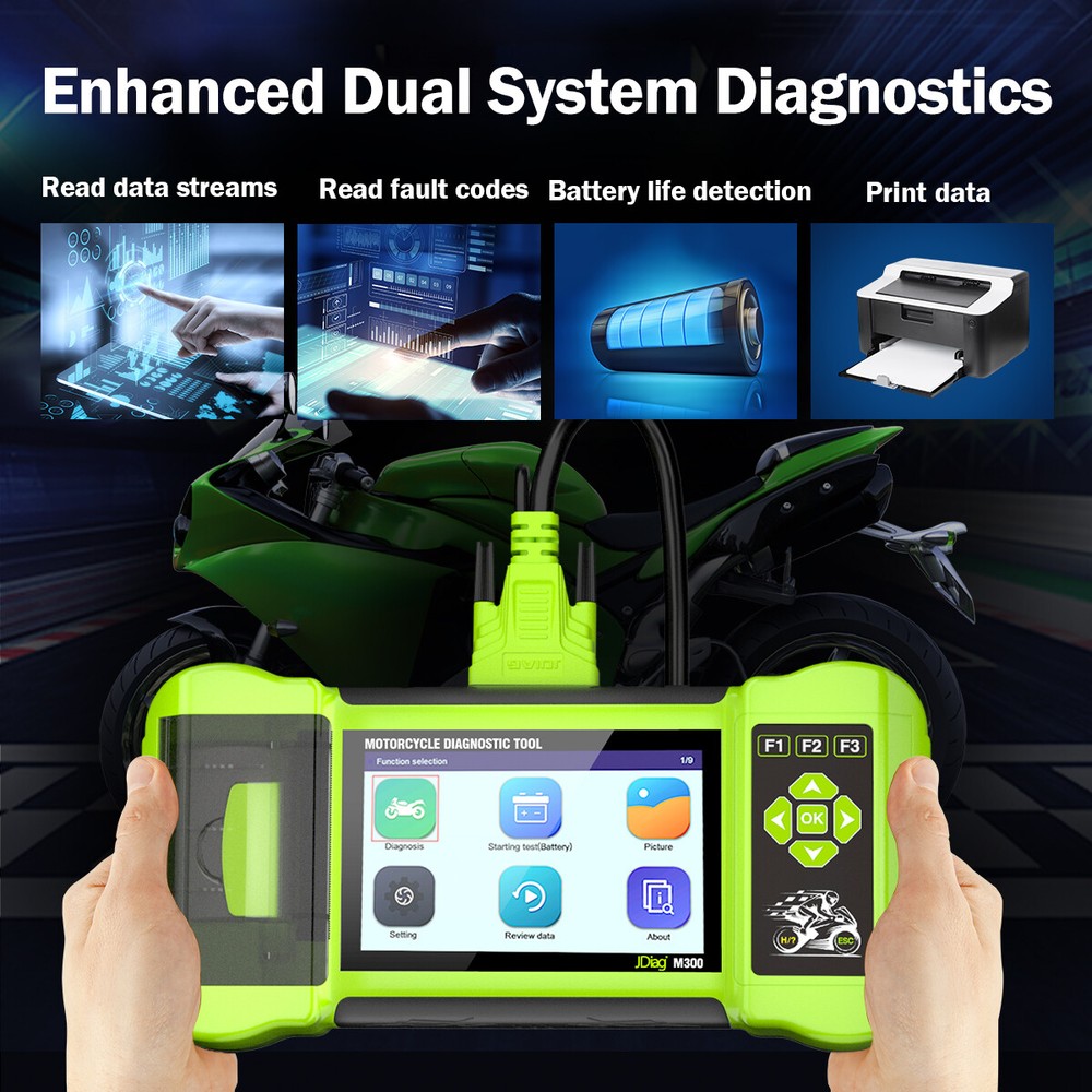 M300 Jdiag Scanner OBD2 Motorcycle All System Diagnostic Fault Code Reader US