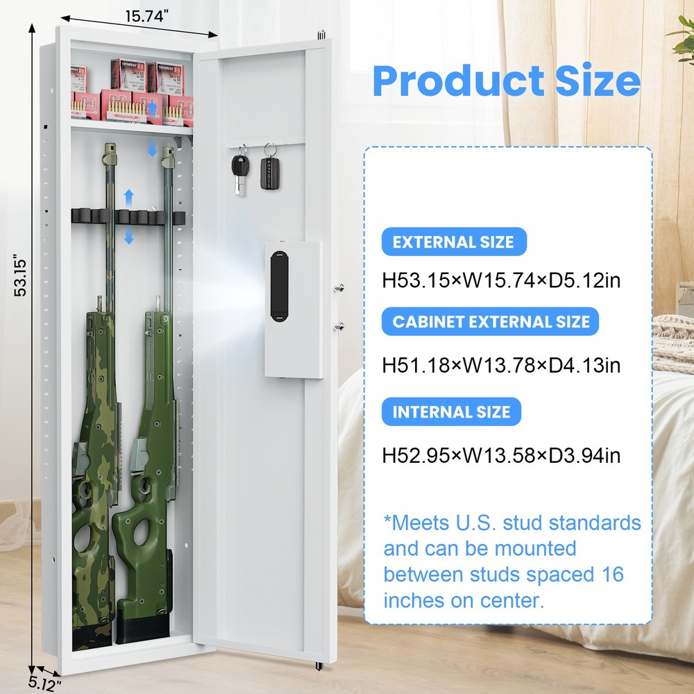 Secondhand 53"Biometric Hidden Wall Safe Between Studs Wall Gun Safe for Rifles