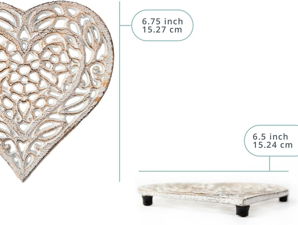 Cast Iron Heart Trivet | Decorative for Kitchen White