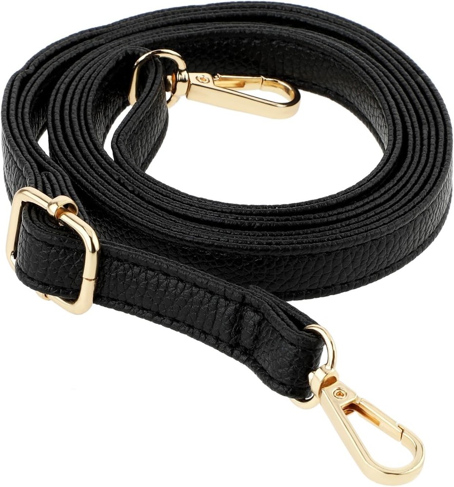 Purse Strap Replacement 33.4-59 Inch Adjustable Black Strap, Gold Buckle