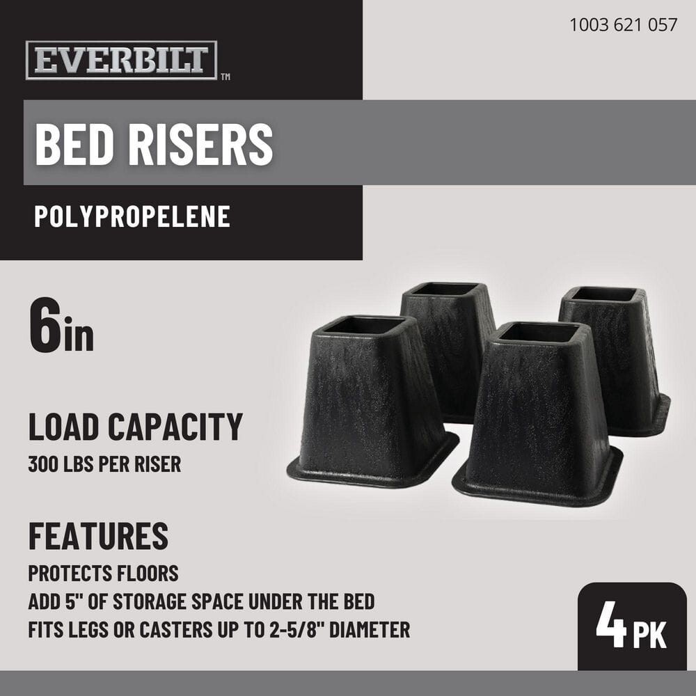 6 Inch Bed Risers 4-Pack Durable Heavy Duty Construction Ensures Black New