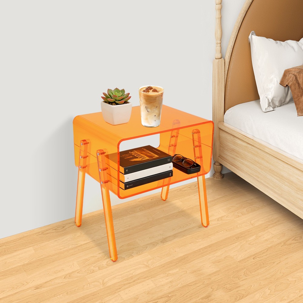 Orange Rectangular Side End Table/Night Stand Acrylic Side Table 40*30*43.2cm