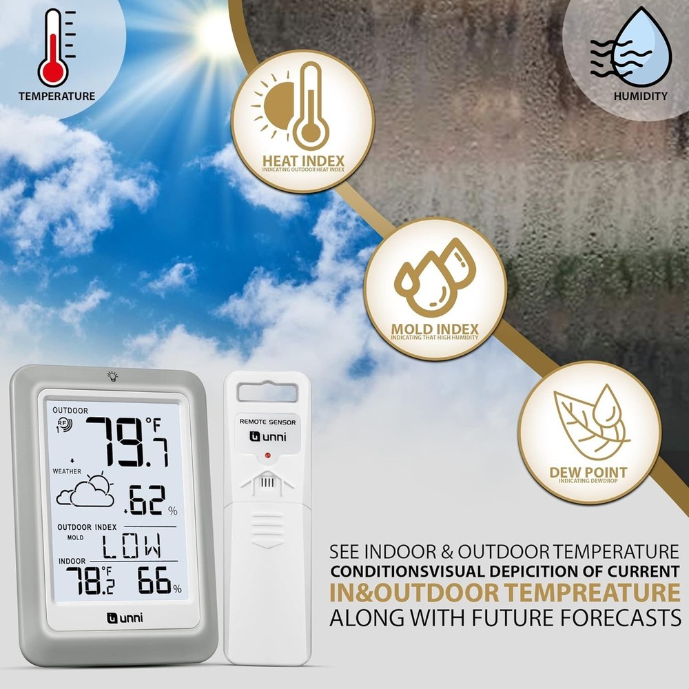 High-Precision Wireless Weather Station with Remote Sensor & Backlight Display