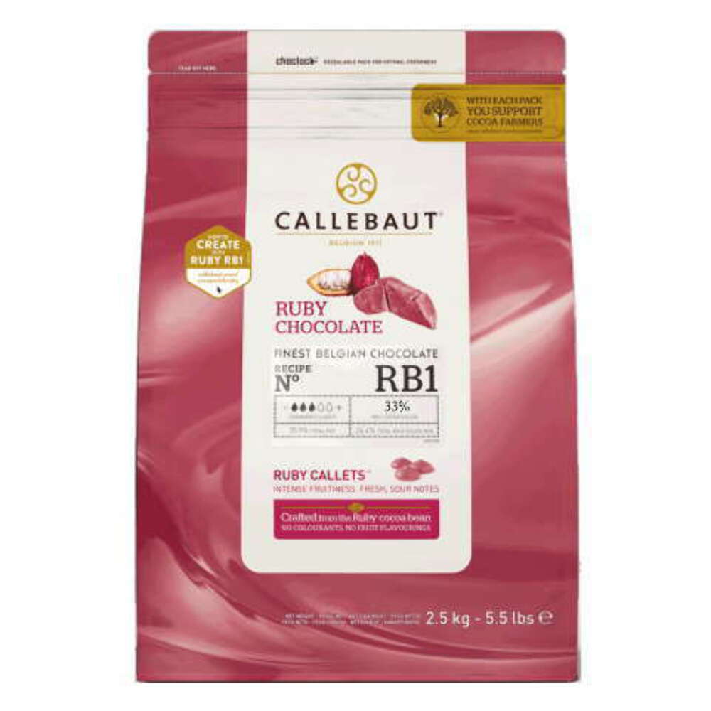 Callebaut RB1 33% Ruby Couverture Belgian Chocolate Callets Wafers