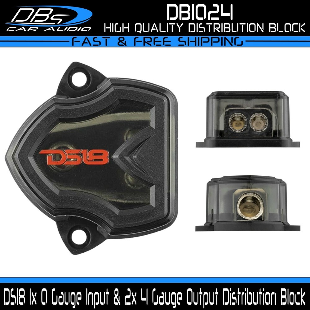 DS18 Power Ground Amp Distribution D Block 1x 0 Gauge Input & 2x 4 Gauge Output