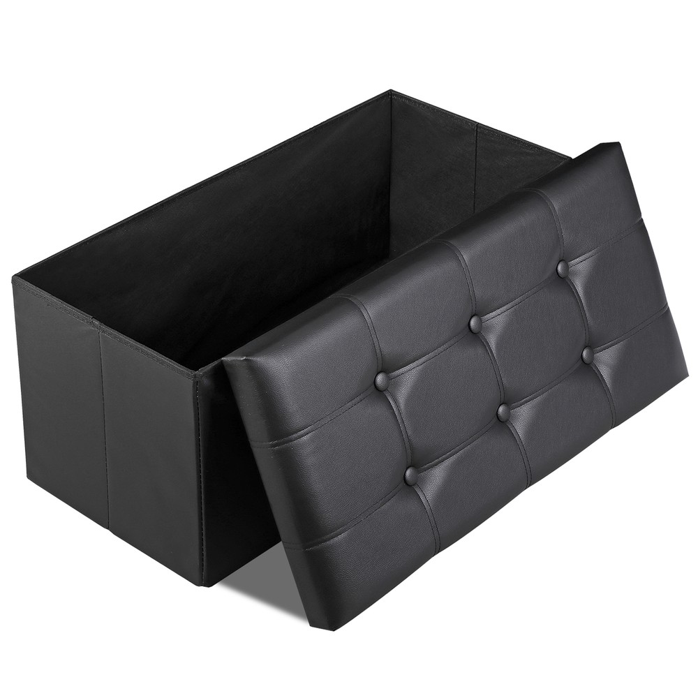 30" Folding Storage Ottoman Footstools MDF Frame Hallway Soft Seat Black