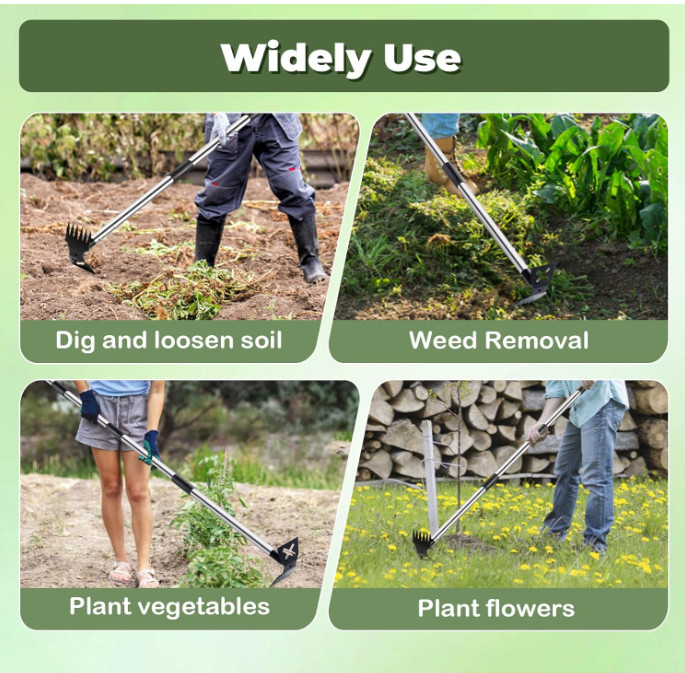 WEED PULLER TOOL WITH LONG HANDLE 17"-60" W/ 1 PAIR GLOVES