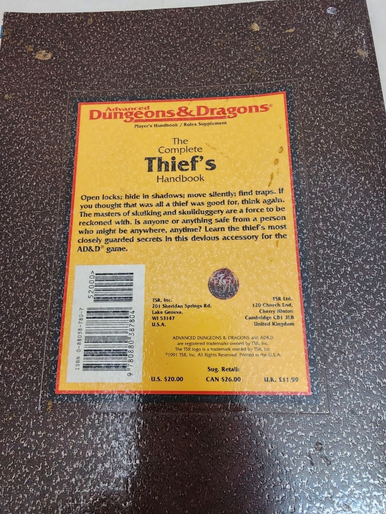Advanced Dungeons & Dragons 2E The Complete Thief's Handbook TSR Original