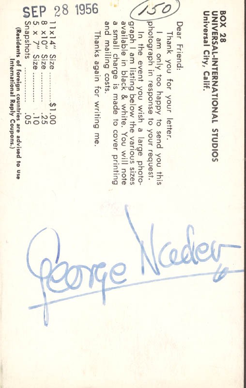GEORGE NADER - PHOTOGRAPH SIGNED