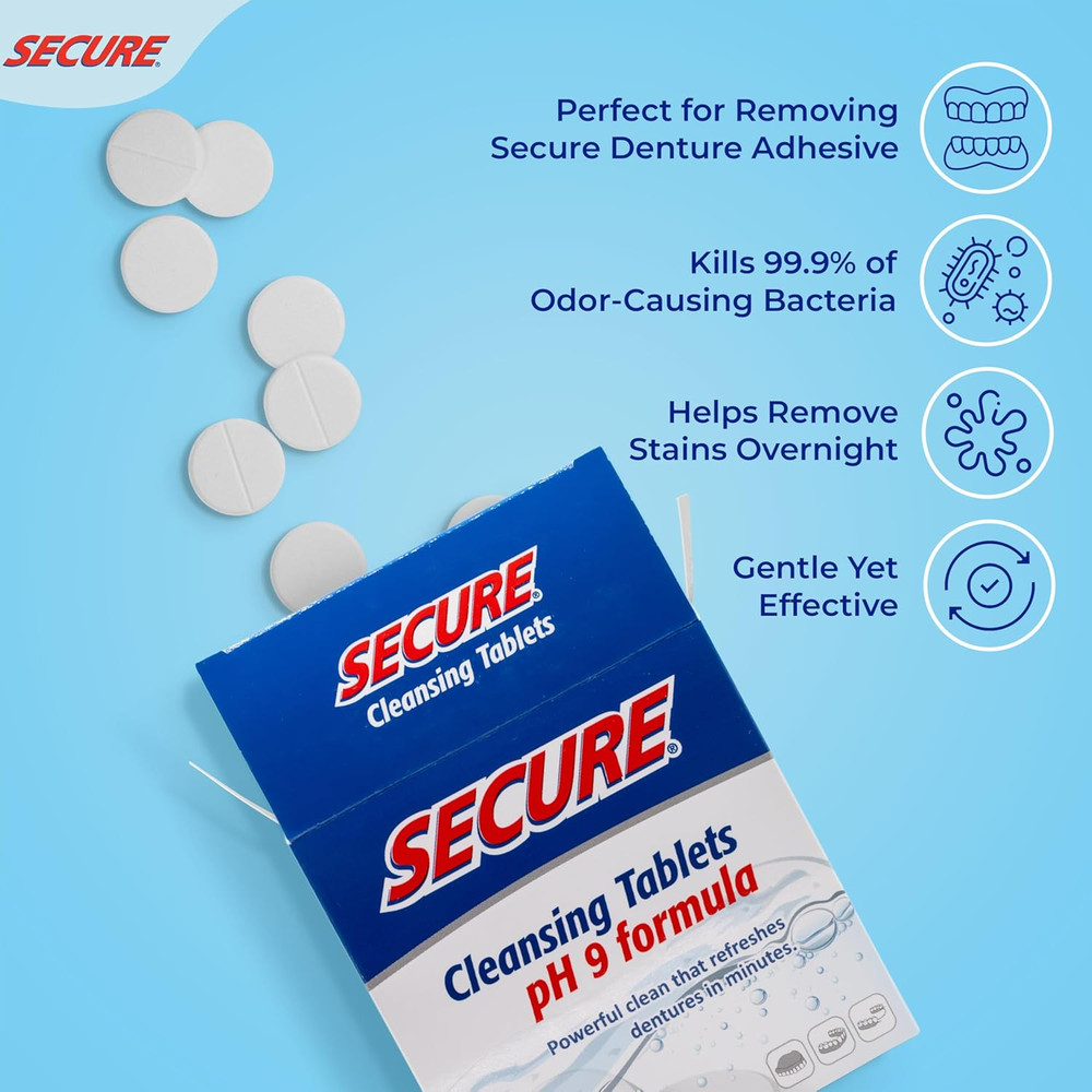 Secure Daily Cleansing Tablets - Ph 9 Formula Thoroughly Cleans Dentures - FSA
