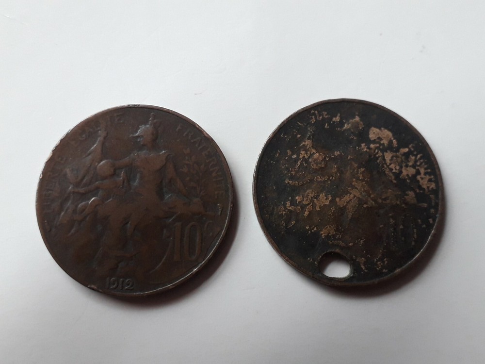 10 Centime X 1 1912 and Pierced X 1