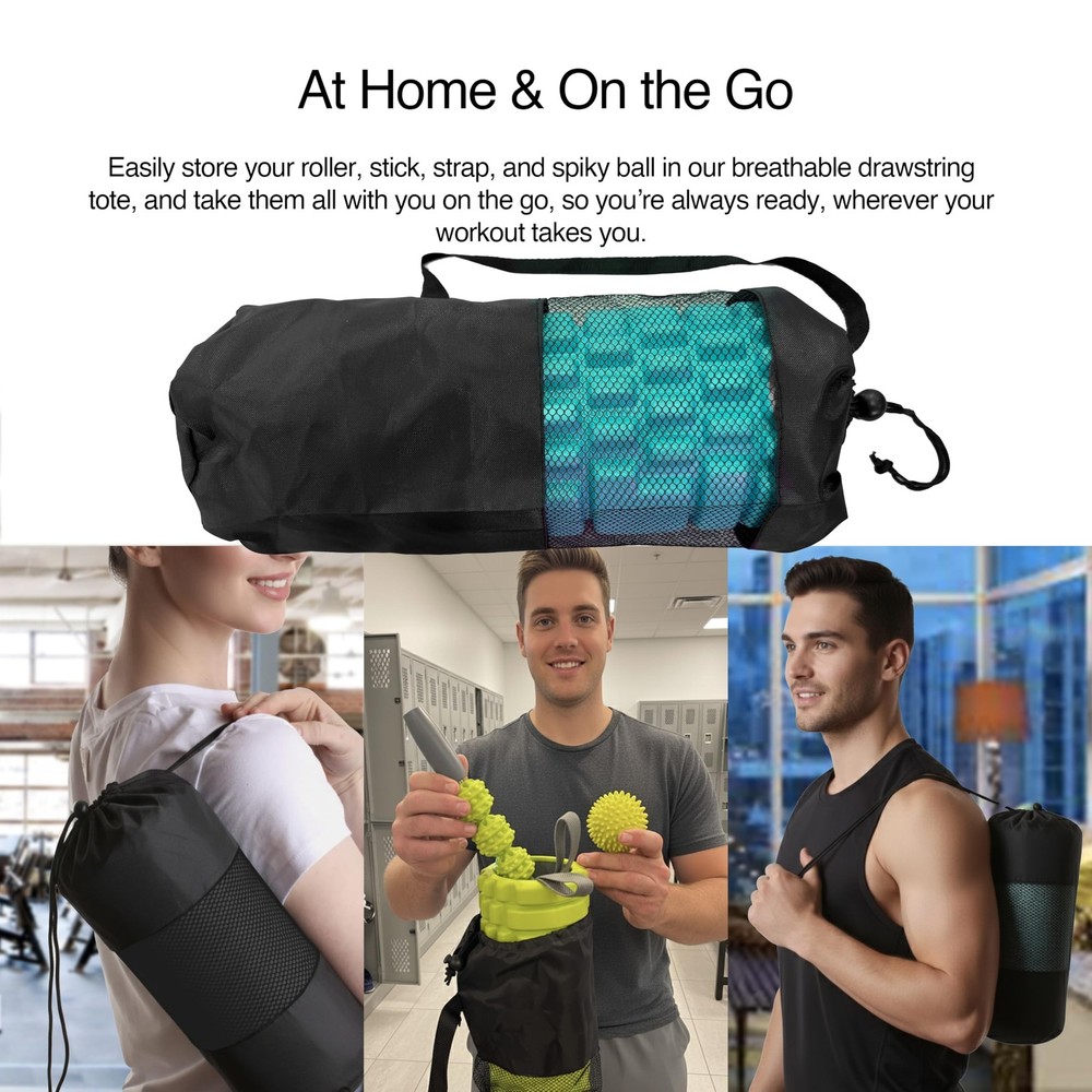 Foam Roller Set with: Hollow Core Roller, Muscle Roller Stick, Stretching Str...